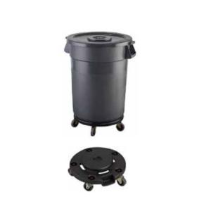 Circular garbage can with wheel base